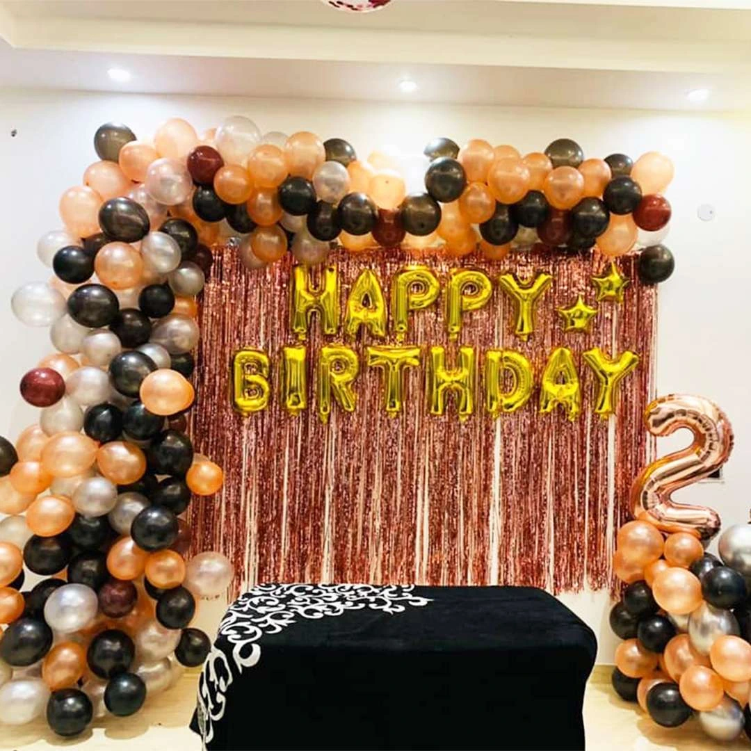 Rose Gold & Black Arch Balloons Decoration